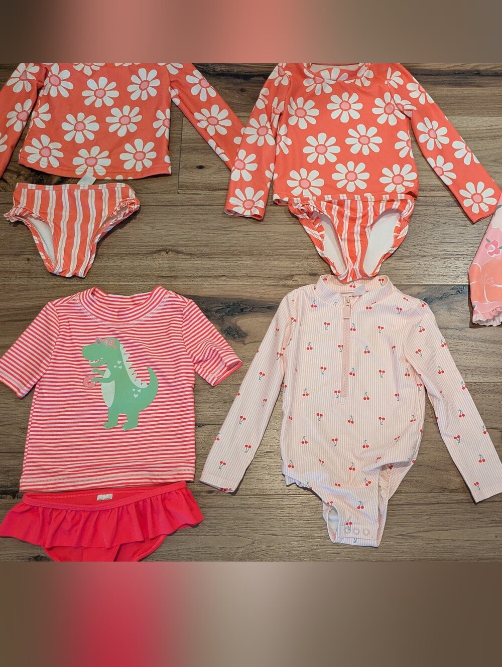 Carter's Coral Floral & Stripe Kids Rashguard Swim Set